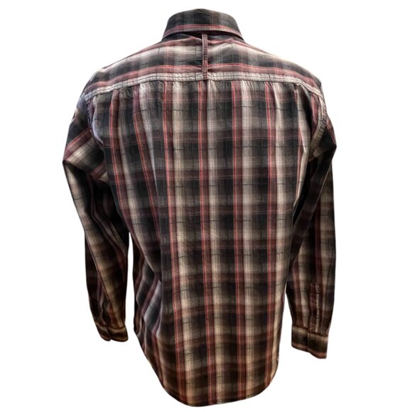 Projek Raw Shirt Mens XL Black Red Gray Plaid Graphic Button Up Long Sleeve - Picture 4 of 12